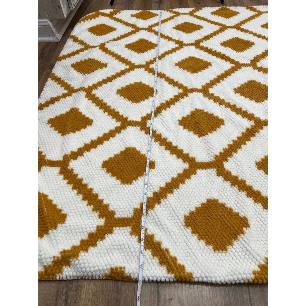 Artemis Velveteen Berber Throw Blanket Mustard Ivory Geometric 50x60 Cozy‎